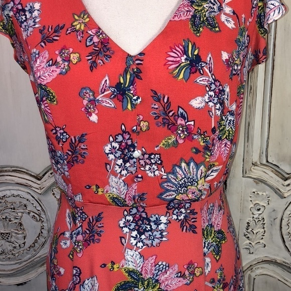 Scoop Lovely Feminine V Neck Button Front Ruffle Sleeve Back Cutout Maxi Dress - Picture 3 of 13